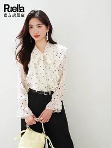 puella | French Dot Bow Blouse Long Sleeve