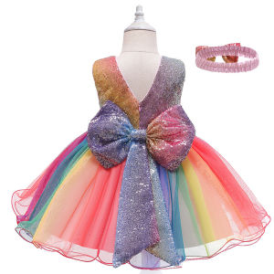 Christmas Clothing Kid Girl Dress Sequins Send Hair Bands Cute Beautiful Children Like Gifts （Suitable for 1-6 Years Old Height 70-120CM）