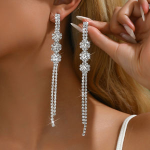 Minimally asymmetrical double chain daily wear with diamond earrings for girls dance dresses and personalized jewelry