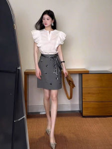 Elegant White Shirt Dress Set Womens Fashion Autumn Winter Korean Style Dry Luxury Light Luxury Womens Flavor Flying Sleeve