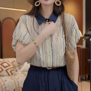 Stylish Chic Spring New Design French Striped Short Sleeve Womens Shirt