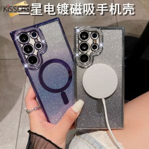 KISSCASE For Samsung S23Ultra Case Rhinestone Transparent Clear Magsafe Case For Galaxy S23 Ultra S23+ S23 S22Ultra Magnifying Glass Leakage Lable S23Plus Anti-Fall Soft TPU Protector Mobile Phone Back Cover