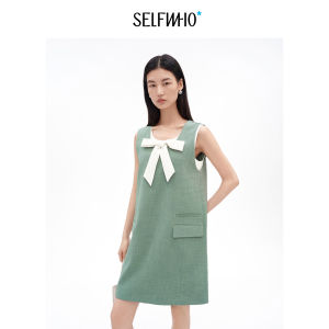 No-Sleeve Bow Decorated Faux Two-Piece Dress