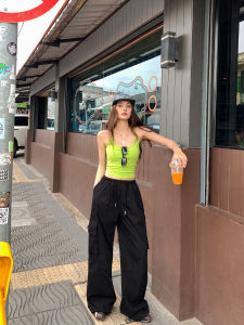 ChenMiFan Black Straight Leg Workwear Pants Women Summer New Street Loose Casual High Waist Wide Leg Long Trousers