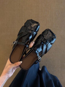 FANGXI | Punched Square-Toe Sheepskin Slippers with Inner Elevator Sandals