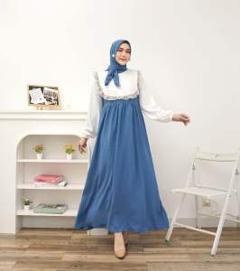 Gamis Angel + SET HIJAB Swett lengan Panjang NEW model fashion wanita muslim terbaru Kombinasi brukat mix renda Airflow premium