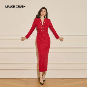 French Paris Rose Red Elegant Fitted Sheath Dress