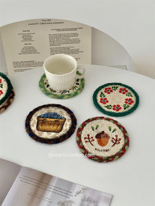 Retro Handwoven Yellow Flax Water Absorbent Cup Mat & Heat Resistant Pad