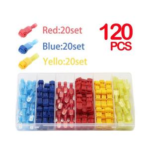 120 Pieces/Box Quick Cable Connectors Snap-Lock Wire Terminal Crimp T-Type Connector Wire Connector Combination Kit
