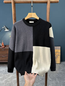 เสื้อสเวตเตอร์คอตั้งทรงหลวมสไตล์อเมริกันย้อนยุคสำหรับผู้ชาย 2025 ฤดูใบไม้ร่วง/ฤดูหนาว เสื้อสเวตเตอร์ถักหนา อบอุ่น แฟชั่น