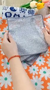 Khăn Vải Lưới Rửa Chén Khăn Lau Bếp Kim Loại Giẻ Rửa Bát Chén Dĩa Cọ Rửa Xoong Nồi Đồ Gia Dụng Bằng Chất Liệu Dây Bạc Chống Bám Tramanhshop
