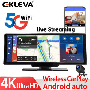 Ekleva 10.26 "Màn Hình 4K Camera ô tô Không Dây Carplay & Android Tự Động Dash Cam Bộ phát sóng FM Màn hình đỗ xe 5G Wifi Kết Nối Ứng Dụng Màn Hình