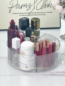 360° Rotating Makeup Organizer 10in Clear Turntable Lazy Susan Organizer Spinning Cosmetic Storage Holder with 6 Dividers JAF225