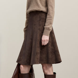 AMII | High Waist A-line Skirt Vintage Suede-like Slim