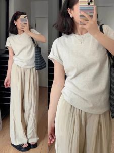 High-Waisted Wide-Leg Pants for Plus Size Women Casual Spring Loose Fit Japanese Style Vertical Straight Pants Slimming Effect