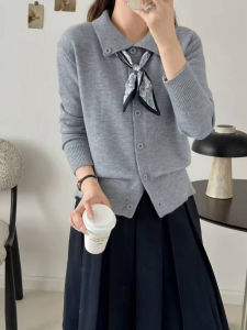 Elegant Wide Neck Knitted Open Cardigan Womens Spring Autumn Loose Slimming Versatile Sweater Overcoat Womens Polo Collar