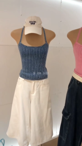 [SẴN LOẠI 1] Xanh/ Hồng/ Đen Wash bạc vintage Áo cổ yếm lưng dây chất thun gân xoắn co giãn basic sang xịn gợi cảm cá tính WGWE W9683
