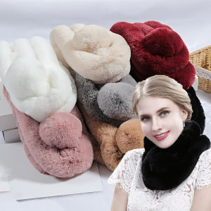 ฤดูหนาวใหม่กระต่ายผมผู้หญิงผ้าพันคอสั้นสีทึบ True ขนสัตว์สามผ้าพันคอ Ball แฟชั่น Skincare ผ้าพันคอคอ 70*14 ซม.