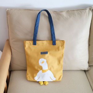 Adorable Large Canvas Duck Bag: Single Shoulder Satchel Style with Cartoon Animation Pattern Soft Material for Casual Use