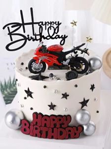 Motorcycle Cake Decoration Display Acrylic Baking Plug Birthday Greeting Star Shaped Simulation Motorcycle Model for Dad
