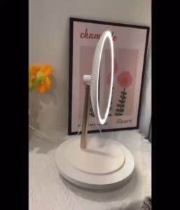 💟SOLUTION65💟 Mini Smart Touch Mirror with Lights Makeup Arched Mirror with Smart Touch Control3 Color Modes LED Smart Mirror Dimmable Light Desktop Mirror Dressing Table Mirror Makeup LED Mirror Smart Mirror with LED Round Mirror LED light