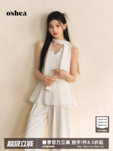 OShea Summer 2025 Womens Sleeveless Shirt Dress Set with Sash V-Neck Thin Polyester Blend Loose Fit White Yogurt Color