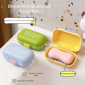 L67 Portable Soap Dish with Lid Travel Soap Case Drainage Bathroom Storage Cute L