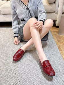 British Style Flat Bottom Womens Shoes Spring Autumn New Style Slip-On Loafers Square Head Lazy Shoes Fashionable Leather