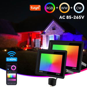 RGB Floodlight TUYA Smart Control Floodlight RGBCW IP65 Outdoor Light 50W 100W Multicolor Spotlights WIFI Connect For Garden Bac