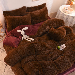INS Winter Thicken Thermal Mink Fur Four-Piece Set Mink Fur Fabric Coral Crystal Stuffed Velvet Duvet Cover Bed Sheets .. 4