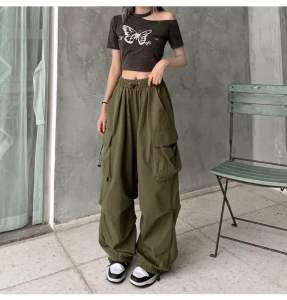 Celana Cargo Wanita - Highwaist Korea Style - Celana Cargo Kargo Loose Pants Kekinian Terbaru