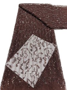 2026 High-Quality Nigerian Tulle Lace Fabric Guipure Embroidery Sequins Beads for Wedding Dress Sewing Party 5Yards AT3001