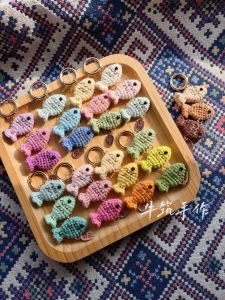 Handmade Crocheted Carp Cake Keychain Mobile Phone Chain Bag Charm Pure Handmade Yarn Craft Lucky Fish Symbol Year round Wealth