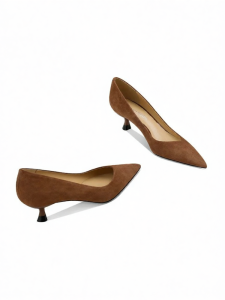 JESSICA SOPHIA | Giày Đế Nhỏ Mũi Nhọn Da Lông Cừu Nâu Vintage V-cut