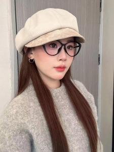 Korean Style Easiest for Match Soft Leather Brim Octagonal Beret Children Fall and Winter Casual Fashion All-Matching Newsboy Cap Elegant Painter Cap