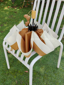 Chic Pure Solid Wood Handle Folding Umbrella Soft Creamy Apricot  Style Portable Miniature Japanese Design Handheld Iron Shaft