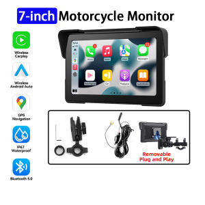 Grandnavi | 7 inch Portable Motorcycle GPS Navigation Detachable Bracket IP67 LCD Display For Wireless CarPlay Android Auto Support TPMS
