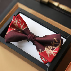 Wedding Tie Knots Mens Wine Red Best Man Necktie Marital Happiness on Plum Blossom Oriental Style Formal Occasion Accessories