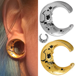 1PC Stainless Steel U Shaped Moon Ear Plugs Expanders Skull Ear Gauge Earring Gauges Stretchers Body Piercing Jewelry 10mm-25mm