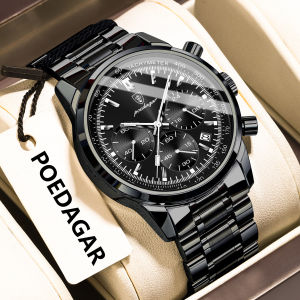 POEDAGAR Top Functional Man Watch Waterproof Luminous Chronograph Date Men Wristwatch Stainless Steel Sport Mens Quartz Watches