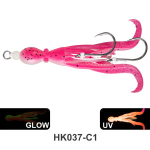 TEASER 2PCS/BAG Bionic Octopus Soft Lure with Double Hooks Luminous UV Coated High Carbon Steel Saltwater Fishing Hooks