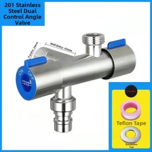 Stainless Steel Triangle Valve Double Switch Water Distributor One in Two out up down Water Supply Faucet Dual Purpose Tap