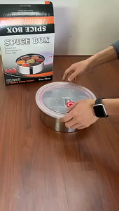 【การจัดส่งท้องถิ่น】Vogvigo กล่องเครื่องเทศสแตนเลสสำหรับ Masala Dabba ภาชนะบรรจุเครื่องเทศมี7ช่องกล่องเครื่องเทศอินเดียพร้อมเคสใส