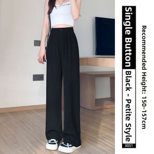 XIANYIJIAO | Black Cool Silk High-Waisted Tapered Straight Wide Leg Pants