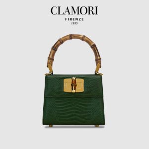 New Genuine Green Lizard Pattern Calfskin Vintage Shoulder Handmade Bamboo Joint Bag