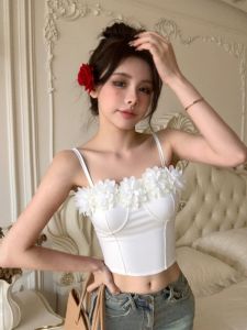 GUZILIAN | Pure Desire Womens Strapless Vest Top Floral Print Short Style Camisole Inner Wear Outerwear Summer Thin Material Commute Style