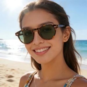 Vintage Style Womens Small Frame Trendy Round Rice Nail Glasses with UV400 Protection and Lightweight Comfortable Design