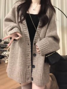 V-Neck Knitted Sweater Cardigan for Women Loose Fit Casual Chic Style Perfect for Autumn and Winter Ideal for Outdoor Wear