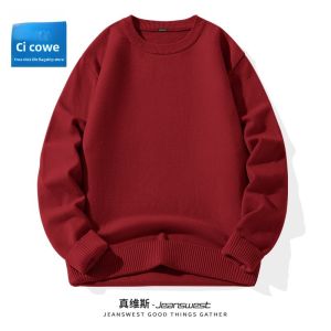 Warm Wine Red Knitted Sweater for Men by Jeanswest Life Winter Collection 2024 round Neck Long Sleeve Casual Fashion