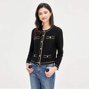Koradior | Spring Luxe Sparkly Wool Knit Cardigan with Lining Round Neck Office Wear